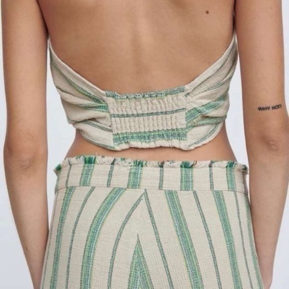 ๐ด ZARA | NWOT The Beth top rustic  crop top striped green cream - size X Small - Picture 4 of 11